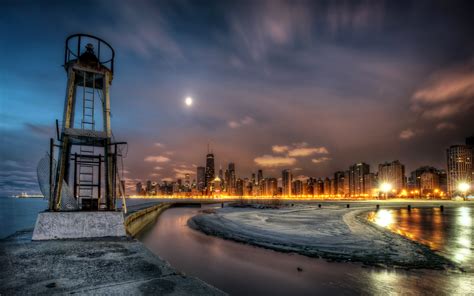 Wallpaper Chicago City Usa Hdri Sky Night Time Cities 1920x1200