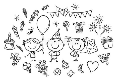 Kids Birthday Party Outline Stock Vector Illustration Of Birthday