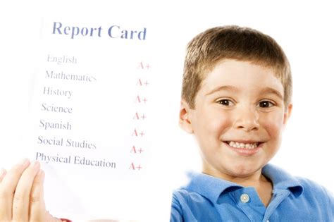 4982659 Stock Photo Of Child Holding Report Card All A Isolated On