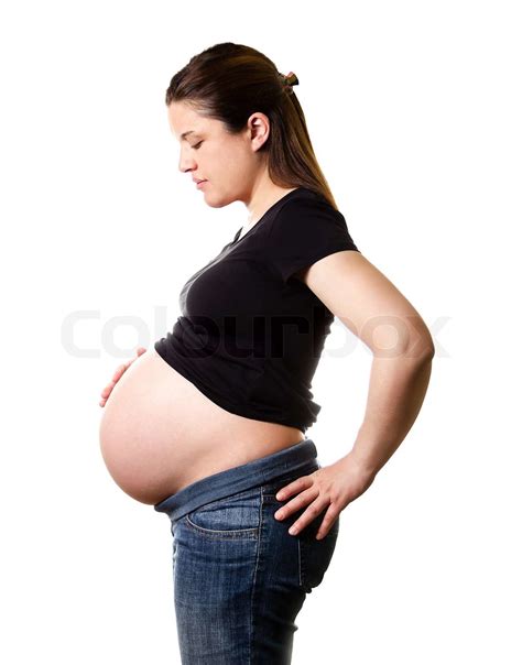 Beautiful Expectant Pregnant Looking Her Belly Isolated Stock Image