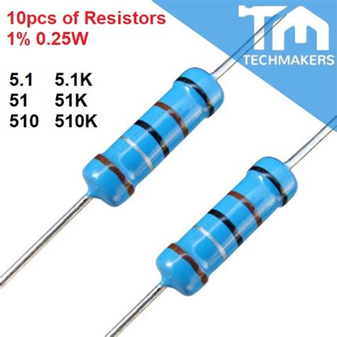 10 Pcs Of Resistor 1 025w 51 51 510 51k 51k 510k Ohm 14 025