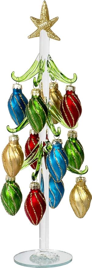 12 Inch Mini Glass Christmas Tree Tabletop Decoration With Colorful Removable