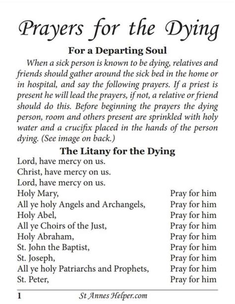Printable Prayers For The Dying Booklet