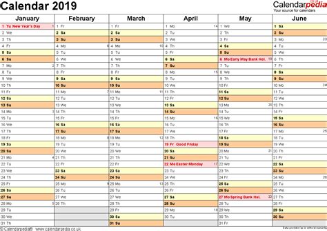 Excel Calendar 2019 Uk 17 Printable Templates Xlsx Free