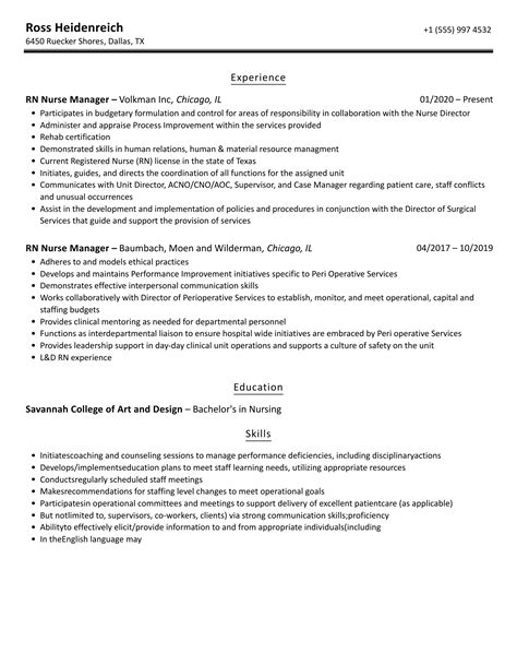 Rn Nurse Manager Resume Samples Velvet Jobs