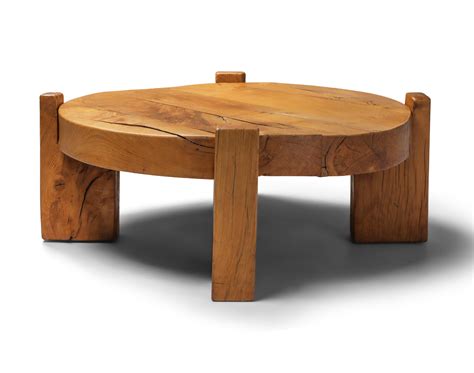 Solid Oak Round Coffee Table 1960s 122525