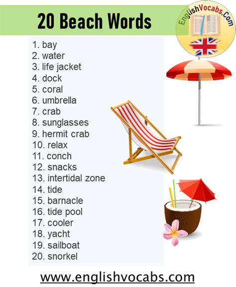 20 Beach Words Beach Vocabulary List English Vocabs