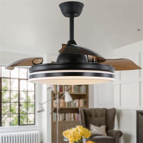 42 Modern Drum Ceiling Fan With Retractable Blades Led And Remote