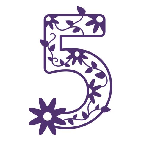 Floral alphabet number five - Transparent PNG & SVG vector file