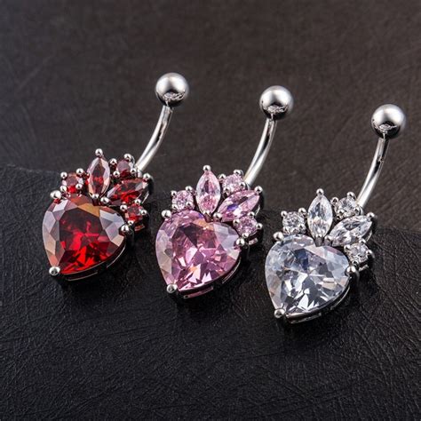 Sexy Ladies Copper Navel Piercing With Redwhitepink Rhinestone For Women Piercing Nombril
