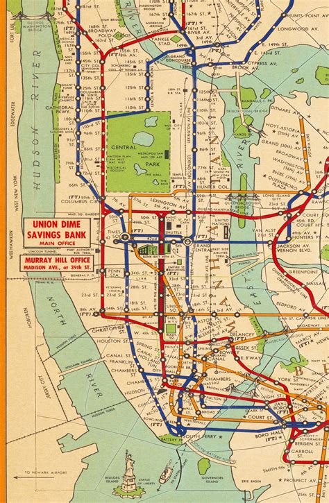 Old Map Of New York City Subway System 1954 Vintage Subway Etsy