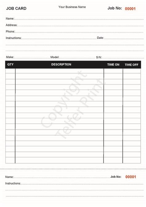 Job Card Vehicle Maintenance A4