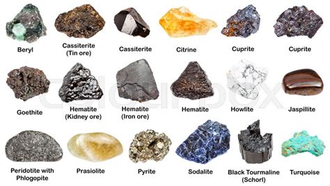 In my first (and now updated) book rock to the top: Set of various minerals with names ... | Stock image ...
