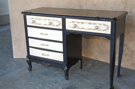 Painted blood red, i think it needs to be a flat black/charcoal to cover it up. kcfauxdesign: French style Black and white glazed desk and ...