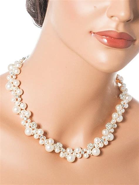 Swarovski Bridal Necklace Crystal And Pearl Cluster Wedding Necklace