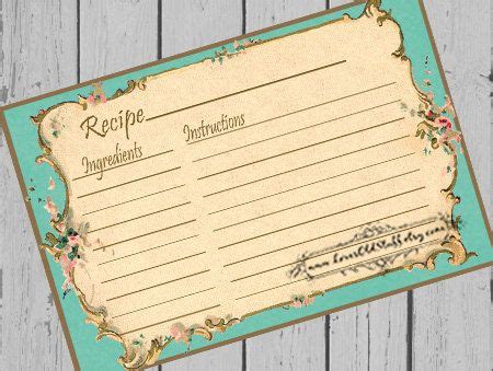 3x5 recipe cards (free download). Aqua Blue Turquoise Recipe Card 4x6 Printable 3x5 Recipe Cards Victorian Flourishes As Seen In ...