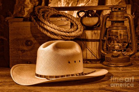 American West Rodeo Cowboy Hat Sepia Photograph By Olivier Le Queinec