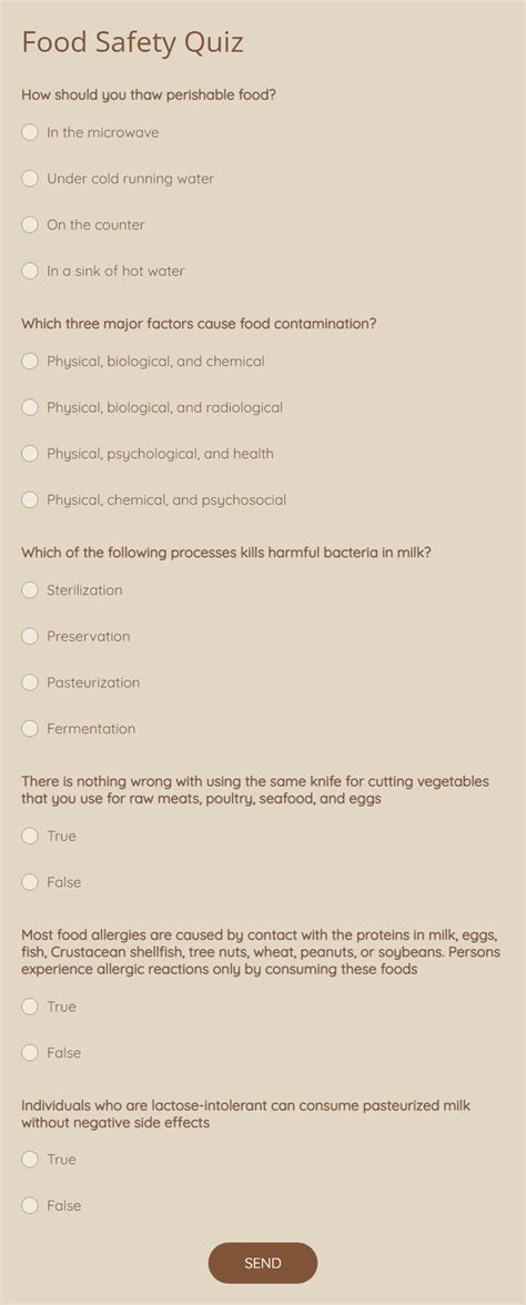 Free Food Safety Quiz Template 123formbuilder