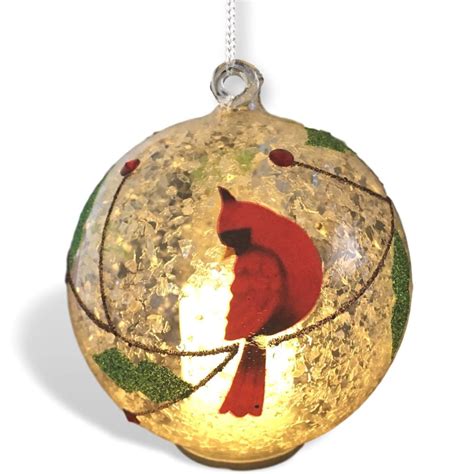 Cardinal Christmas Ornament Light Up Glass Ball Ornament With Hand Painted Cardinal Design