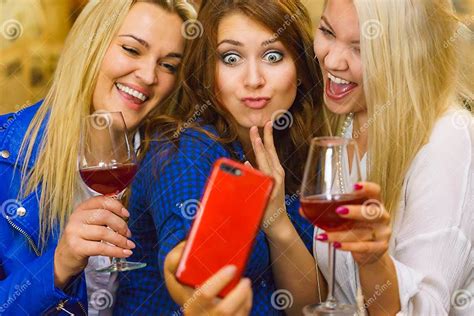 Girls In Pub Club Taking Self Photo With Phone Stock Image Image Of Nightclub People 164636403