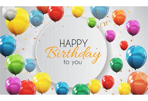 Color Glossy Happy Birthday Balloons Banner Background Vector Raster