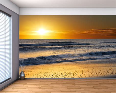 Framed Canvas Art Ocean Wave Sunset Beach Large Wall Mural Etsy
