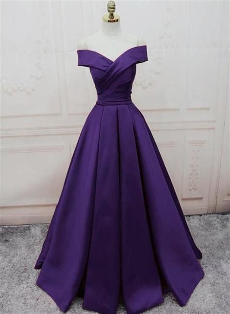 Dark Purple Off Shoulder Satin Long Formal Gown Prom Dresses Cr 3684 In 2020 Dark Purple Prom