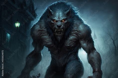Nighttime Werewolf Wolf Monsters Generative Ai Stock Illustrasjon