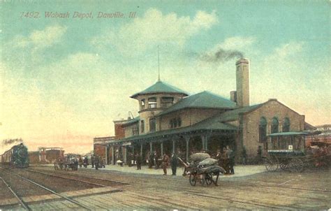 Wabash Depot Train Station Early Postcard Danville Illinois Main