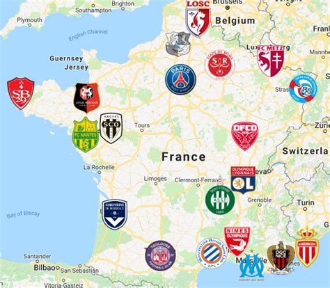 Ligue 1 France Soccer Map And Team Logos Amiens Angers Bordeaux