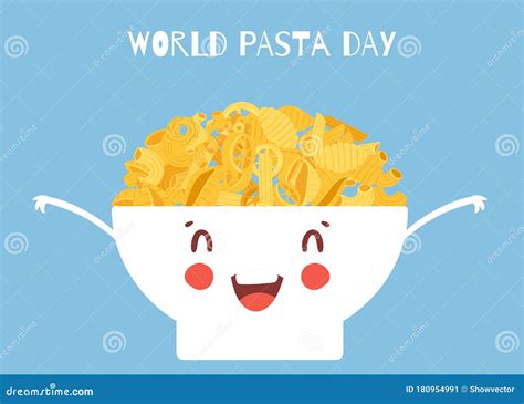 World Pasta Day Vector Cartoon Illustration With Noodles Italian