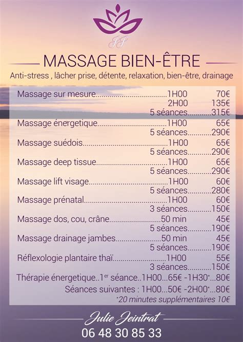 Tarifs Des Soins Energ Tiques Et Massages Sur Lunel Julie Jeintrat