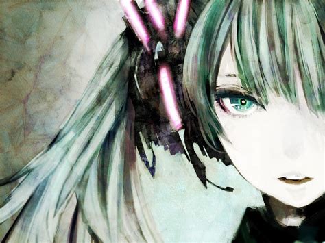 Headphones Vocaloid Hatsune Miku Long Hair Green Eyes Green