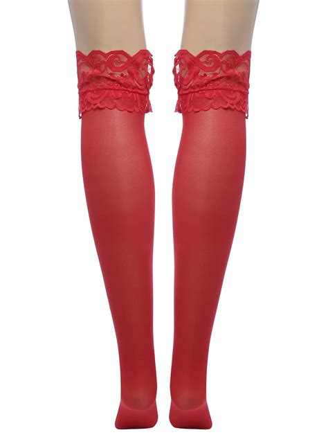 red lace top thigh high stockings nightclubs pantyhosefor women romwe