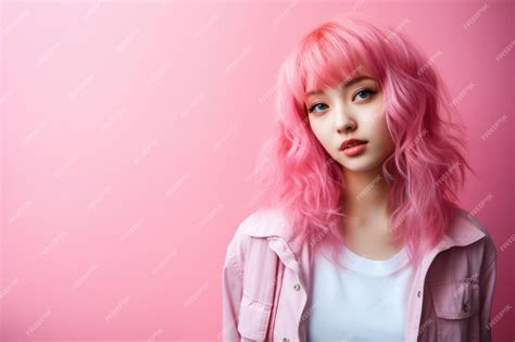 Premium Ai Image Young Japanese Pink Haired Woman On A Clean Background