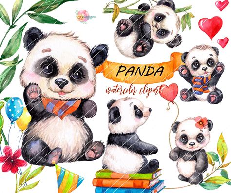 Little Panda Watercolor Clipart Cute Baby Animal Clip Art Etsy In