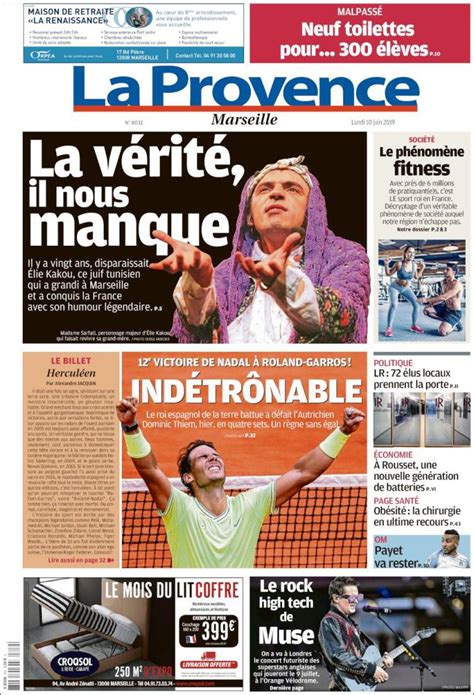 Journal La Provence (France). Les Unes des journaux de France. Édition