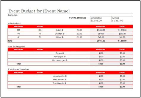 Event Budget Template 2018 For Ms Excel Excel Templates