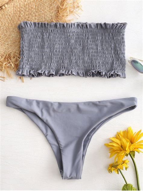 [9 Off] 2021 Ruffle Smocked Bandeau Bikini Set In Light Slate Gray Zaful