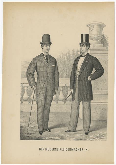 Pl 9 Antique Print Of Mens Fashion C1890