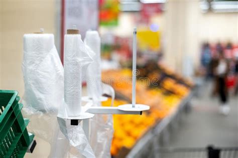 Plastic Bags In The Supermarket For Packaging Vegetables And Fruits