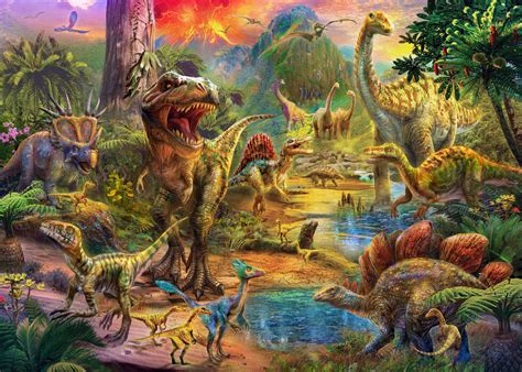 Landscape Of Dinosaurs Lovely Print On Canvas Photowall