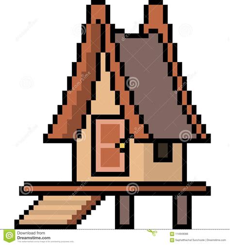Vector Pixel Art Wood Hut Stock Vector Illustration Of Pixel 114949088