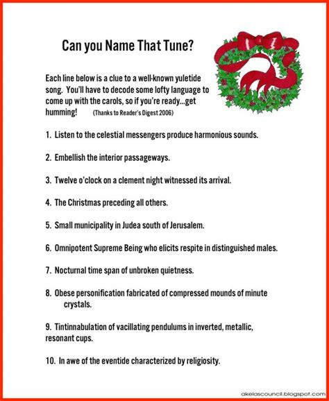 Christmas Song Brain Teasers Printable Festival Collections Free