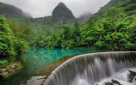 Nature Landscape Trees Forest China Lake Waterfall Stones