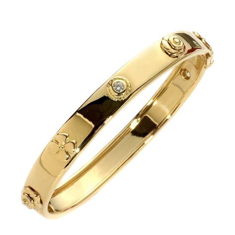 Chanel Camellia Diamond Gold Bangle Bracelet For Sale At 1stdibs
