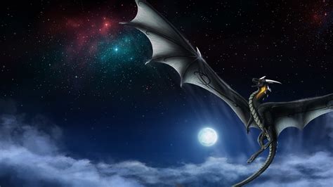 Fantasy Dragon Is Flying Above In A Star Sky Background Hd Dreamy