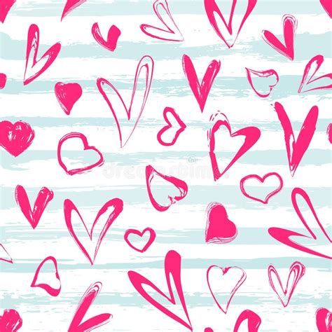 Grunge Hearts And Horizontal Stripes Seamless Pattern Stock