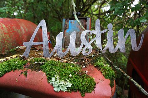 21 Austin Rustic Raw Steel Cursive Word Sign Texas Tx Etsy