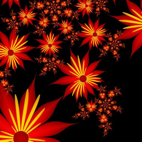 Fractal Red Flowers On Black Digital Art By Gabiw Art Pixels